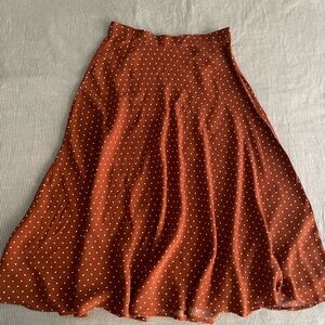 H&M Rust A-Line Skirt with White Polka Dots